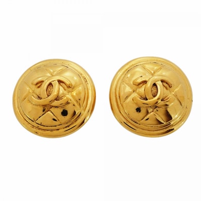 【6jdb0080-k】シャネル イヤリング ヴィンテージ ココマーク マトラッセ 丸型 サークル GPメッキ ゴールド【中古】レディース