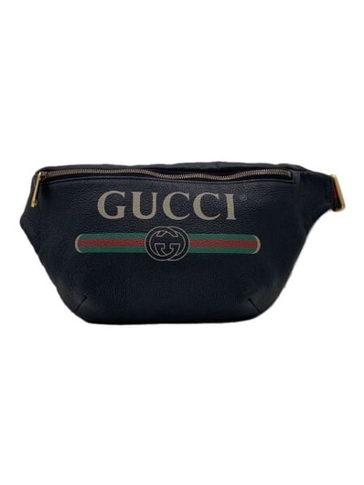 GUCCI Vintage Logo Print Leather Medium Belt Bag "Black"