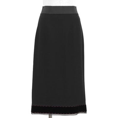 SALE【極美品】DOLCE&GABBANA ドルチェアンドガッバーナ スカート サイズ 42 レディース ベロアトリム ピンクステッチ ウエストバンド バックスリット ボトムス ブラック 黒 イタリア製