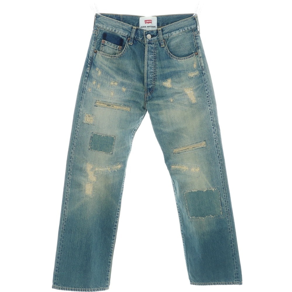 【中古】ジュンヤワタナベ JUNYA WATANABE × Levi's 2024年秋冬 クラッシュ&リペア加工 コットン ジーンズ デニムパンツ ライトブルー【サイズM】【レディース】