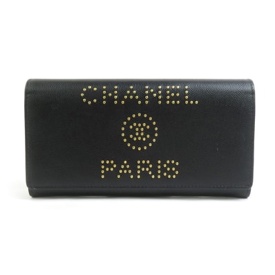 シャネル CHANEL 長財布 ドーヴィル キャビアスキンレザー ブラック レディース A80053【中古】 90056a