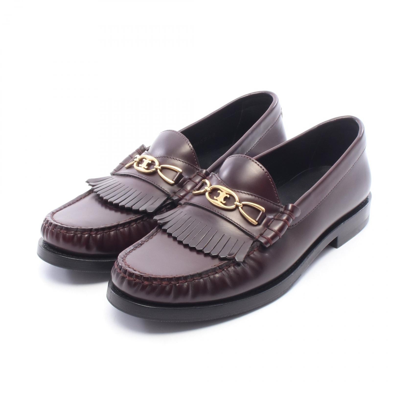 セリーヌ CELINE トリオンフ キルト ローファー 靴 レザー レディース ブラウン系 MG0230 【中古】