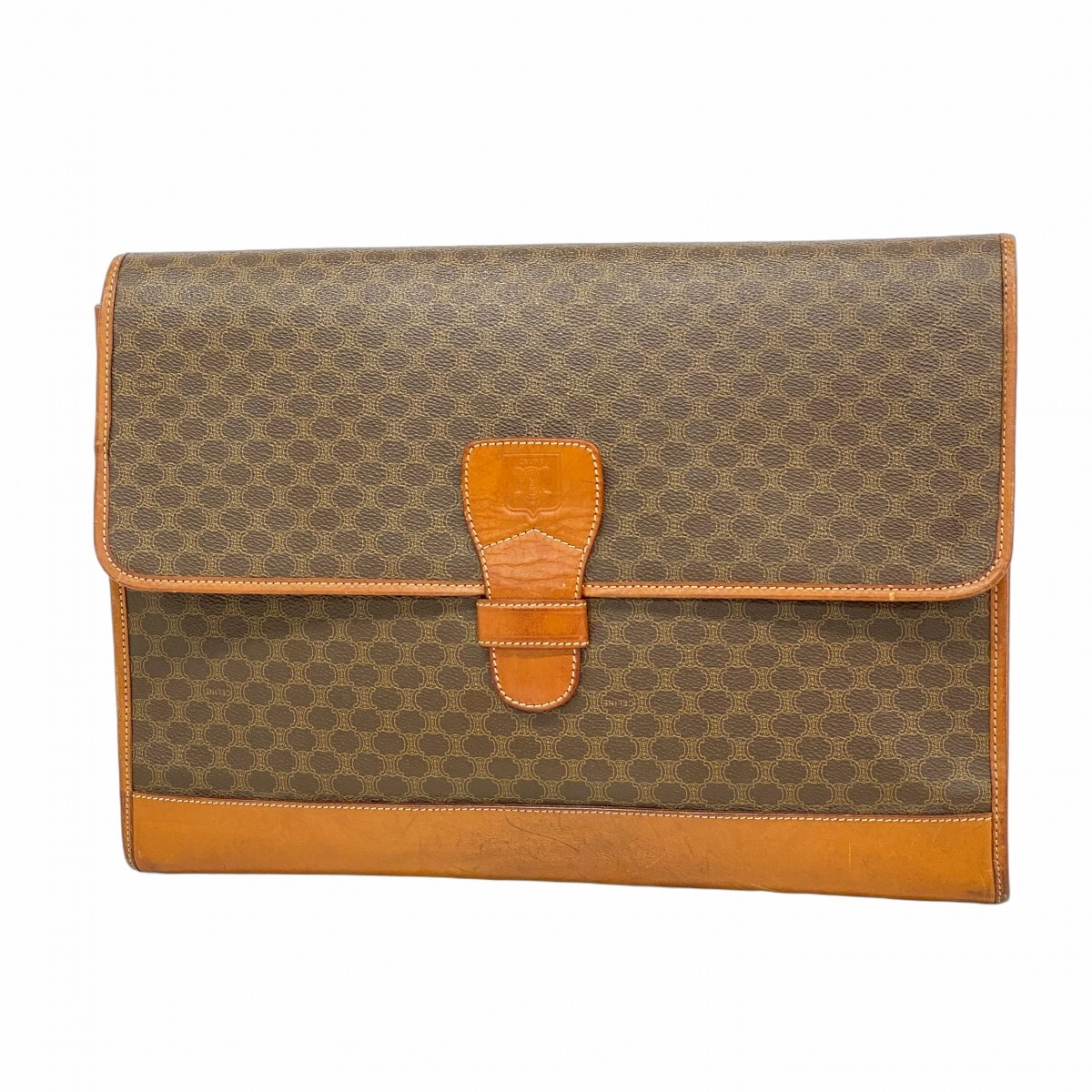 【6ce5996】セリーヌ クラッチバッグ マカダム PVC ブラウン ゴールド金具【中古】メンズ レディース ユニセックス