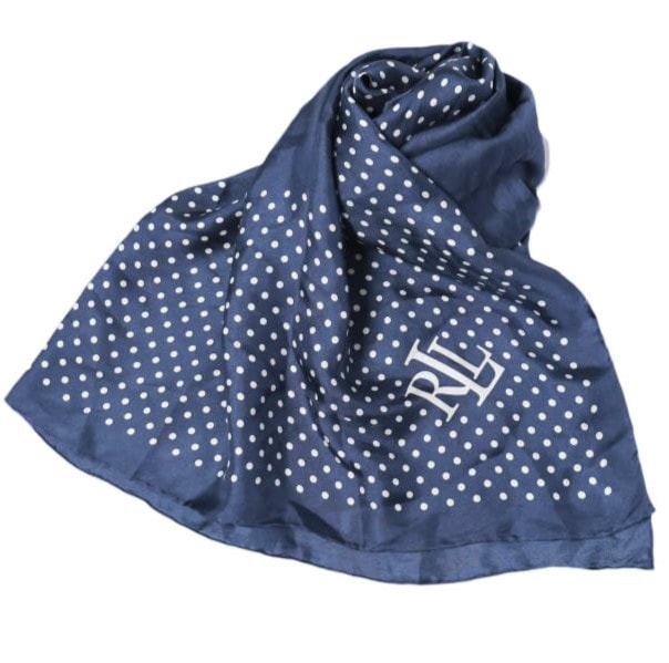 LAUREN RALPH LAUREN ローレン ラルフローレン ポルカドットシルクストール NAVY バンダナ スカーフ g27506