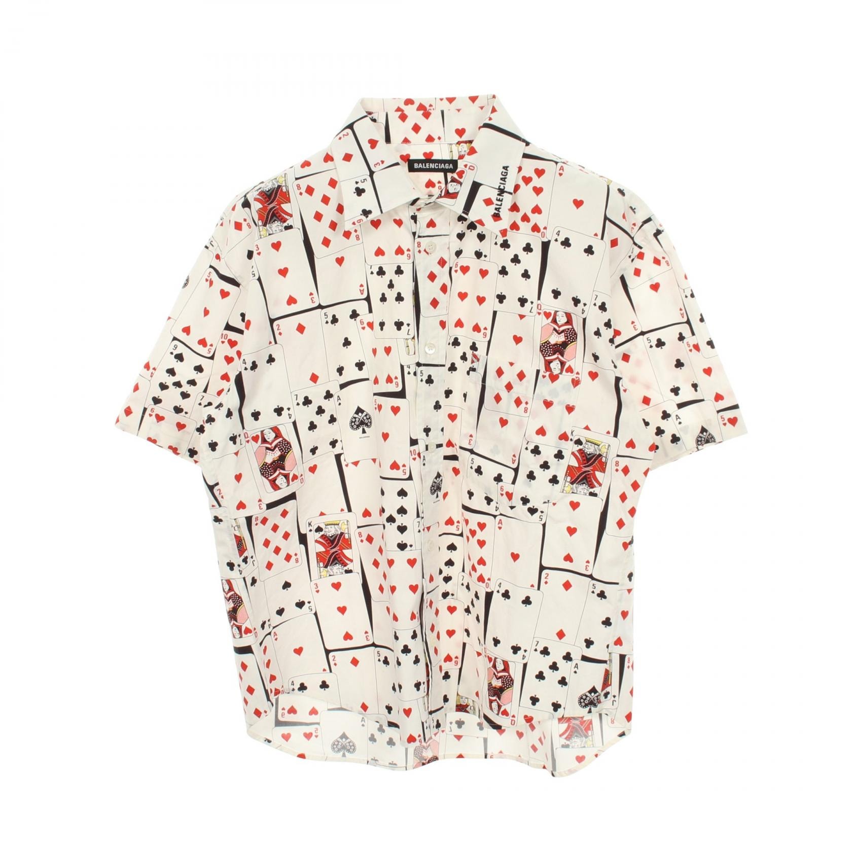 バレンシアガ BALENCIAGA トランプ柄 半袖 衣料品 トップス コットン メンズ ホワイト系 / ブラック系 / レッド系 【中古】
