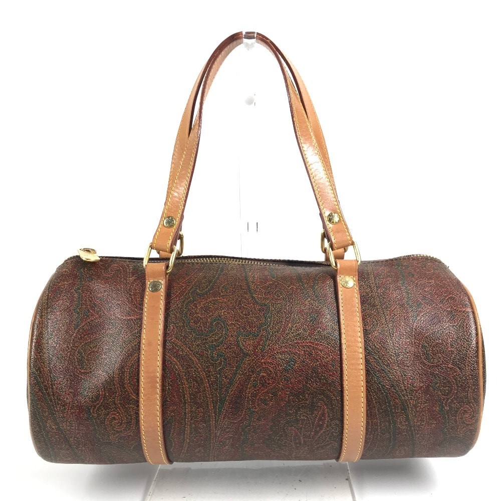 エトロ ETRO ペイズリー柄 総柄 ミニボストンバッグ カバン トートバッグ 筒形バッグ ハンドバッグ レザー/キャンバス ワインレッド系
