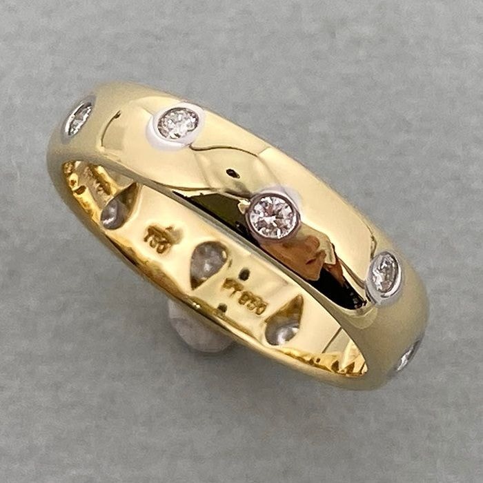 【値下げ】TIFFANY&Co. ティファニー 750YG PT950 ダイヤモンド ドッツリング リング・指輪 約11.5号 K18イエローゴールド Pt950プラチナ イエローゴールド  レディース【中古】