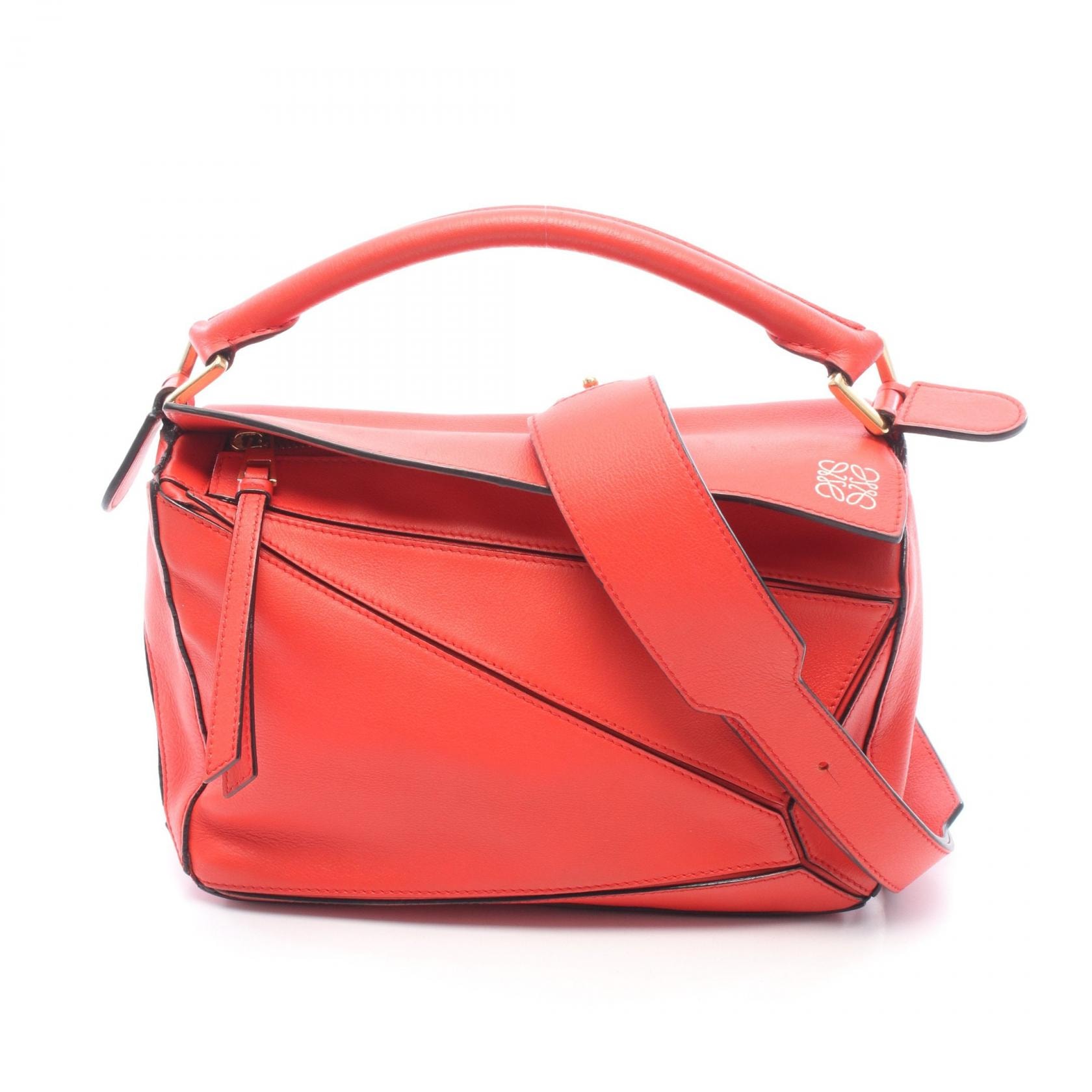 ロエベ LOEWE PUZZLE BAG SMALL パズルバッグ スモール 2WAY ハンドバッグ バッグ レザー レディース レッド系 【中古】