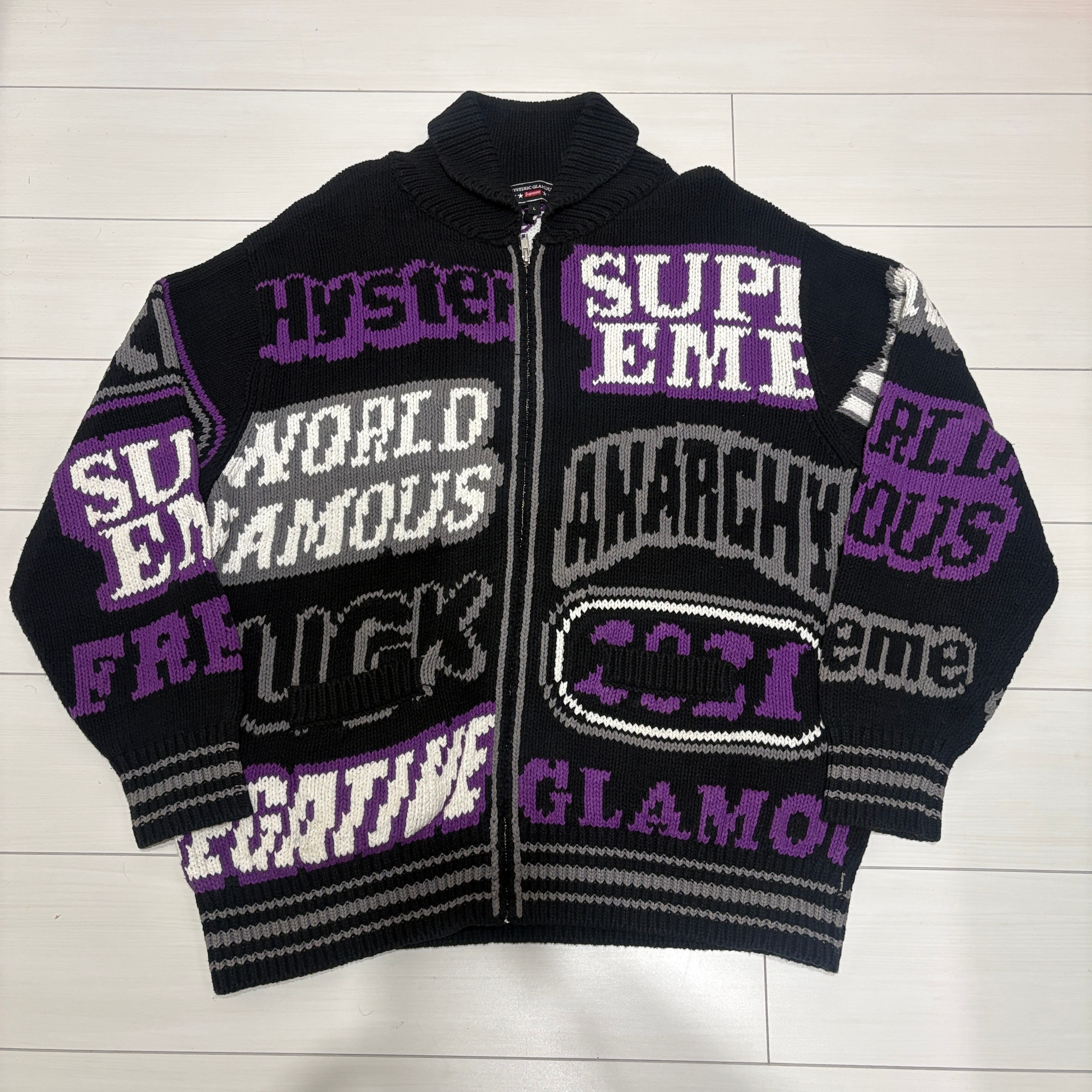 Supreme x HYSTERIC GLAMOUR Logos Zip Up Sweater "Black"