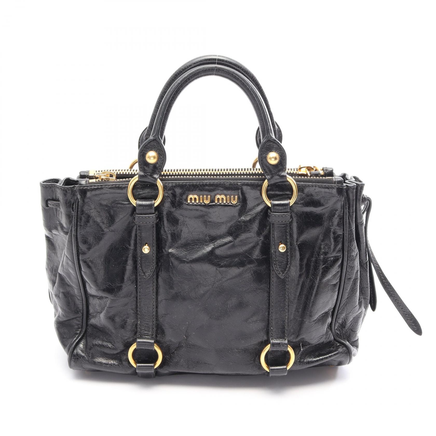 ミュウ ミュウ Miu Miu VITELLO ハンドバッグ バッグ レザー レディース ブラック系 【中古】