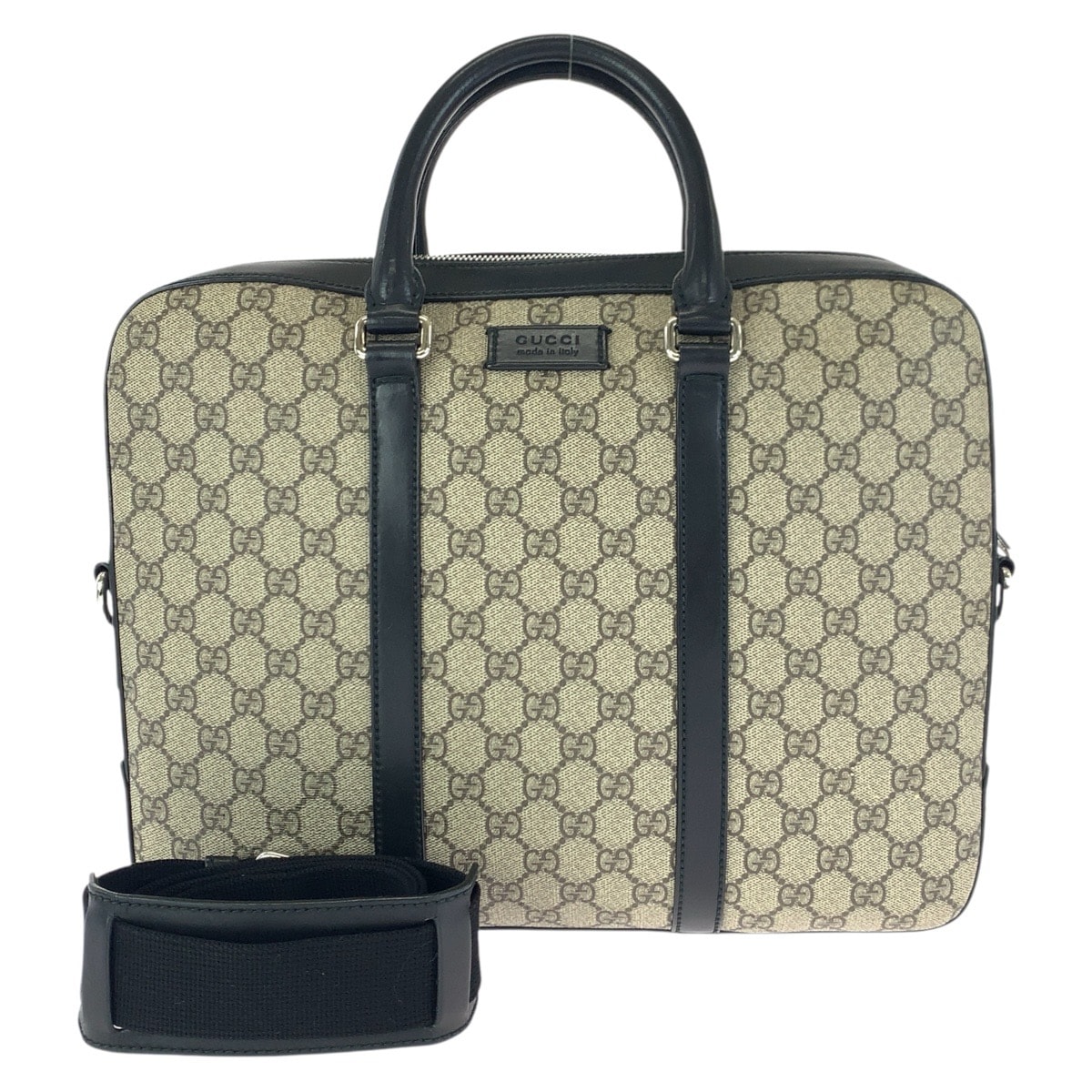 美品 GUCCI グッチ 2way ベージュ ブラック シルバー金具 GGスプリームキャンバス レザー/ ビジネスバッグ ブリーフケース ショルダーバッグ 601382 【中古】