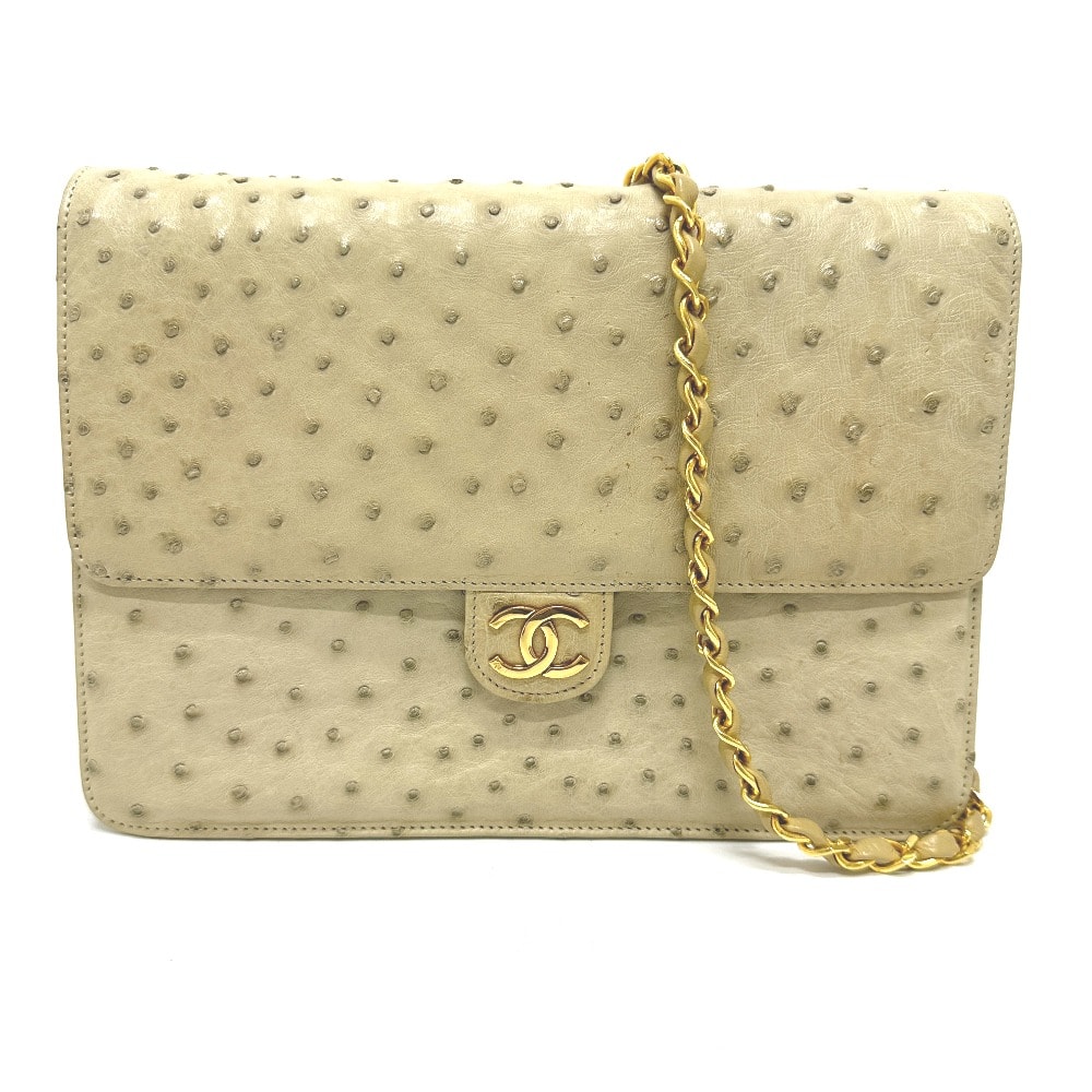 シャネル CHANEL ココマーク CC ヴィンテージ チェーンバッグ カバン ショルダーバッグ オーストリッチ ベージュ