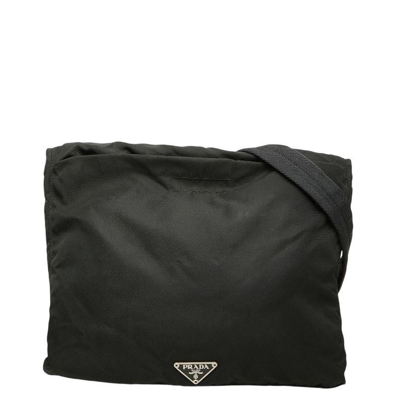 プラダ 三角ロゴプレート 斜め掛け ショルダーバッグ ブラック ナイロン レディース PRADA 【中古】