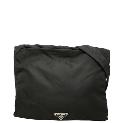 プラダ 三角ロゴプレート 斜め掛け ショルダーバッグ ブラック ナイロン レディース PRADA 【中古】