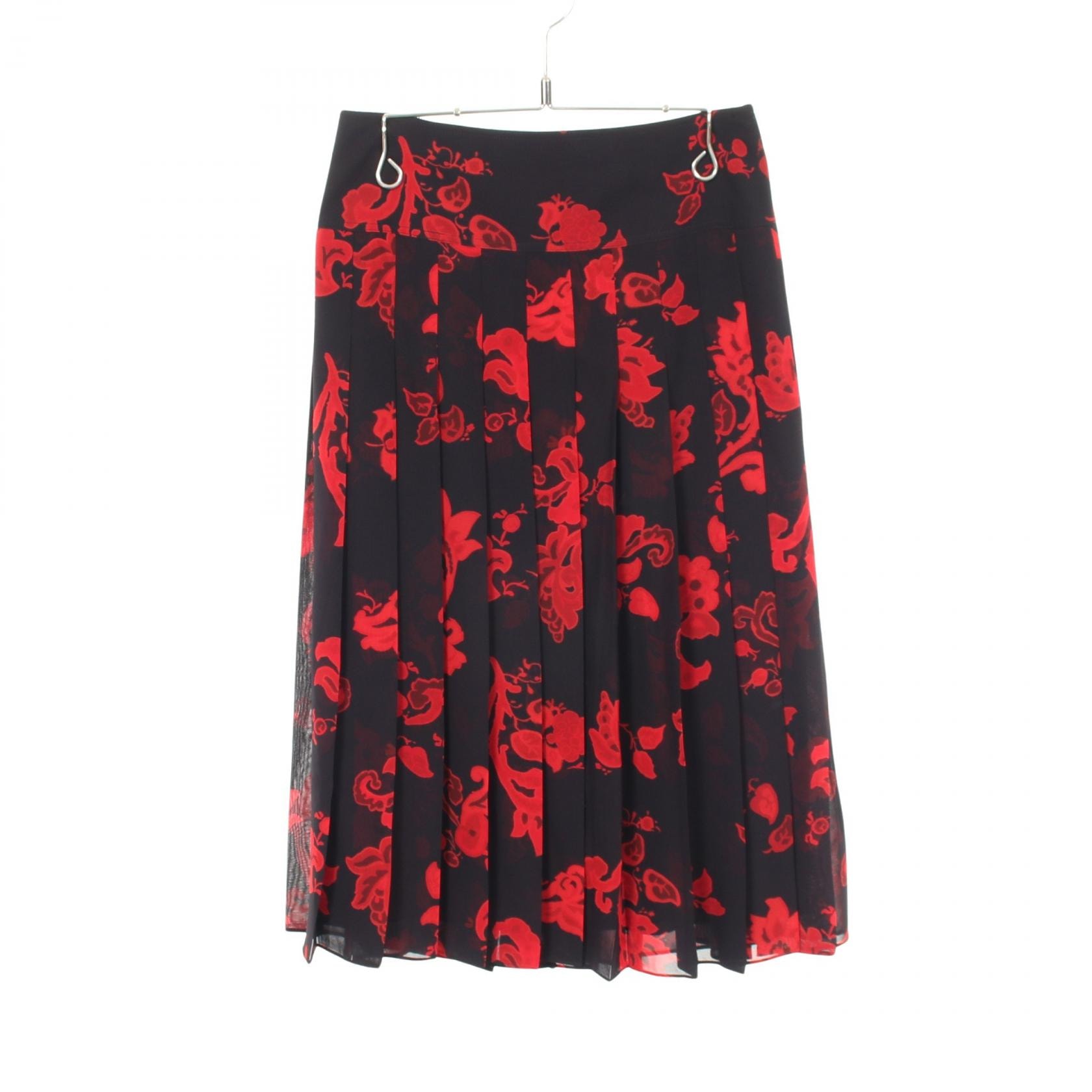 トリーバーチ Tory Burch プリーツ 総柄 スカート 衣料品 ボトムス ポリエステル レディース ネイビー系 / レッド系 【中古】