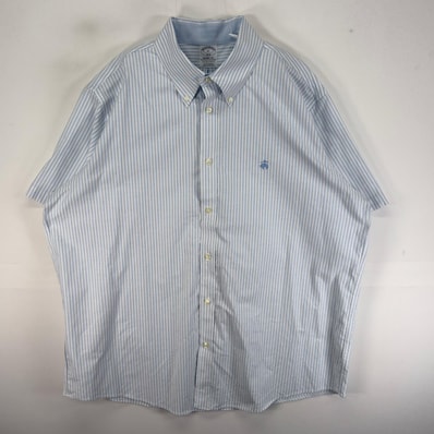 古着 ブルックスブラザーズ Brooks Brothers 半袖シャツ ロゴ 刺繍 REGENT FIT XL ブルー系 ストライプ メンズ