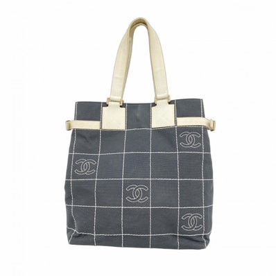【6fd5558-k】シャネル トートバッグ チョコバー キャンバス グレー シャンパンゴールド金具【中古】レディース