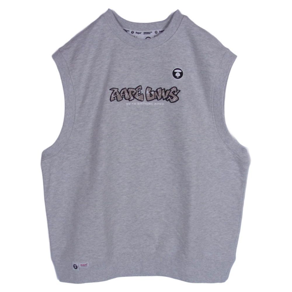 A BATHING APE アベイシングエイプ ベスト 23AW AAPSWMA360XXL logo embroidered crew neck vest ロゴ クルーネック スウェット ベスト グレー系 S【美品】【中古】