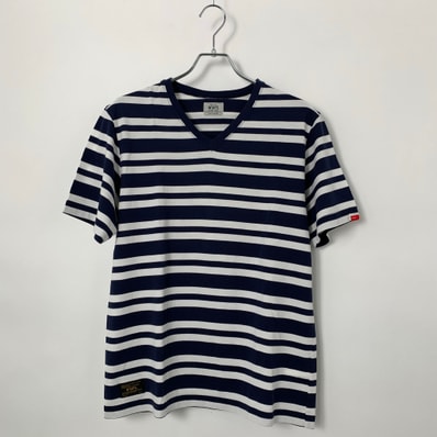 WTAPS border Vnec Tee Navy/White