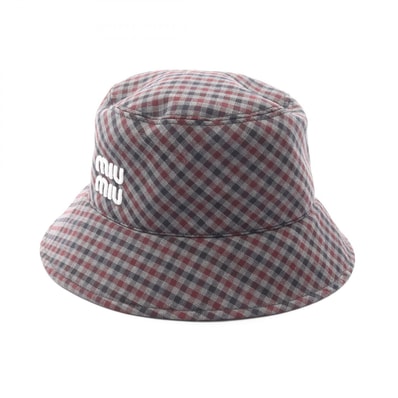 ミュウ ミュウ Miu Miu ロゴ刺繍 チェック ハット 帽子 ウール レディース グレー系 / マルチカラー 5HC196 【中古】