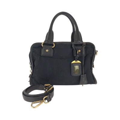 美品 PRADA プラダ 三角ロゴプレート ブラック 黒 ゴールド金具 ナイロン レザー/ ハンドバッグ ショルダーバッグ 600785 【中古】