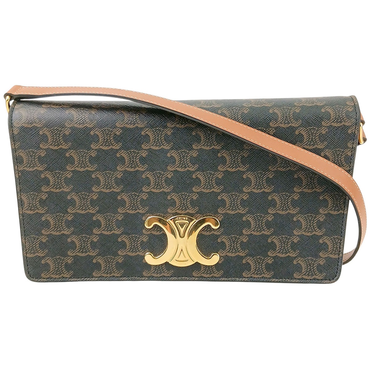 CELINE セリーヌ トラペーズ トリオンフ ワンショルダーバッグ ウォレット ショルダーバッグ 19928 2CUZ キャンバス ブラウン レディース【中古】