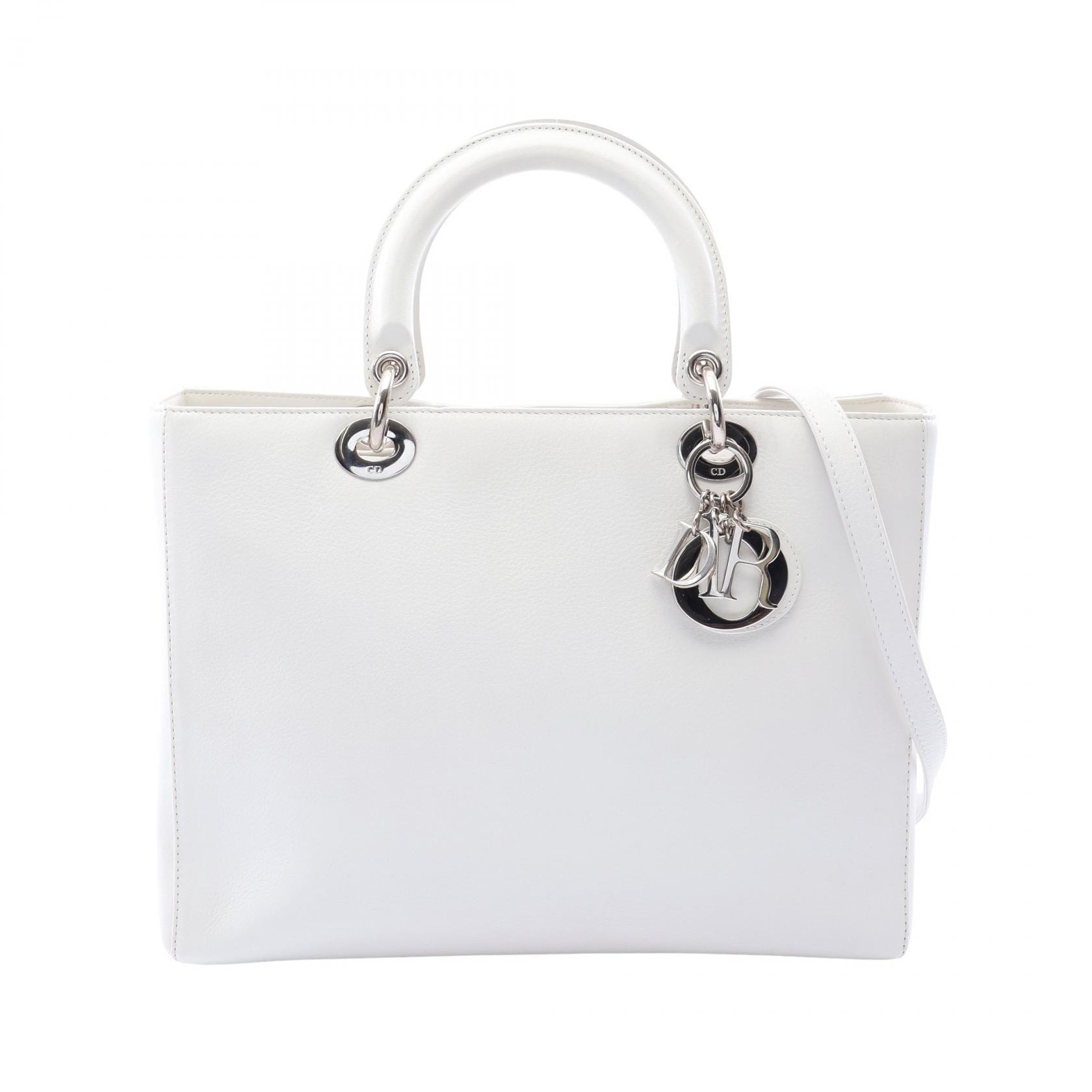 ディオール Dior レディディオール ラージ 2WAY ハンドバッグ バッグ レザー レディース ホワイト系 【中古】