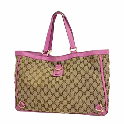 【6dc3200】グッチ トートバッグ GGキャンバス/アビー 141472 キャンバス ブラウン パープル シャンパンゴールド金具【中古】レディース