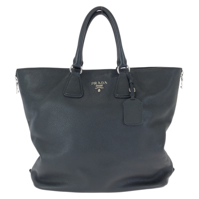 美品 PRADA プラダ ヴィッテロ ダイノ サイドジップ ブラック 黒 シルバー金具 レザー トートバッグ ビジネスバッグ 男女兼用 603168 【中古】