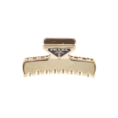プラダ PRADA ヘアクリップ 1IF103 ヘアアクセサリー メタル ゴールド ブラック レディース【中古】【ABランク】
