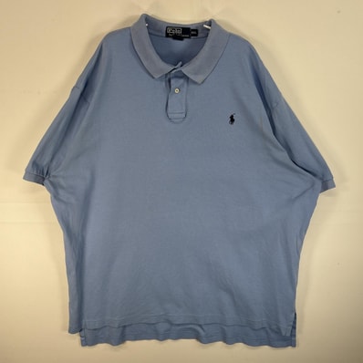 古着 ポロ・ラルフローレン POLO RALPH LAUREN 鹿の子 半袖 ポロシャツ ロゴ 刺繍 2ボタン 大きいサイズ 14041 グリーン 無地 メンズ