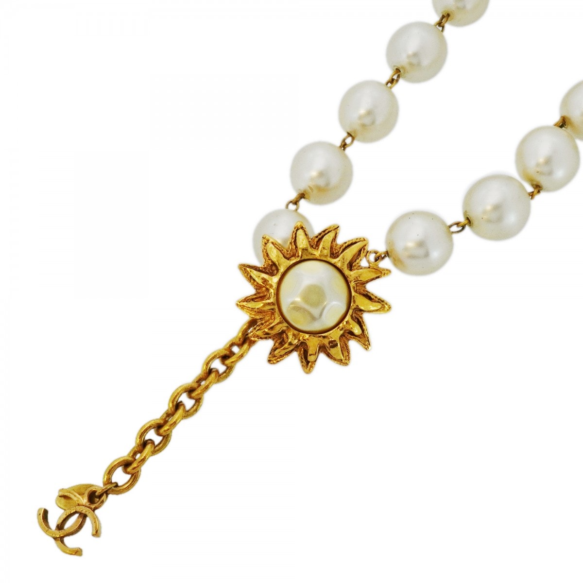 ★SALE【6jcb0760-k】シャネル ネックレス ヴィンテージ 太陽モチーフ GPメッキ フェイクパール ゴールド【中古】レディース