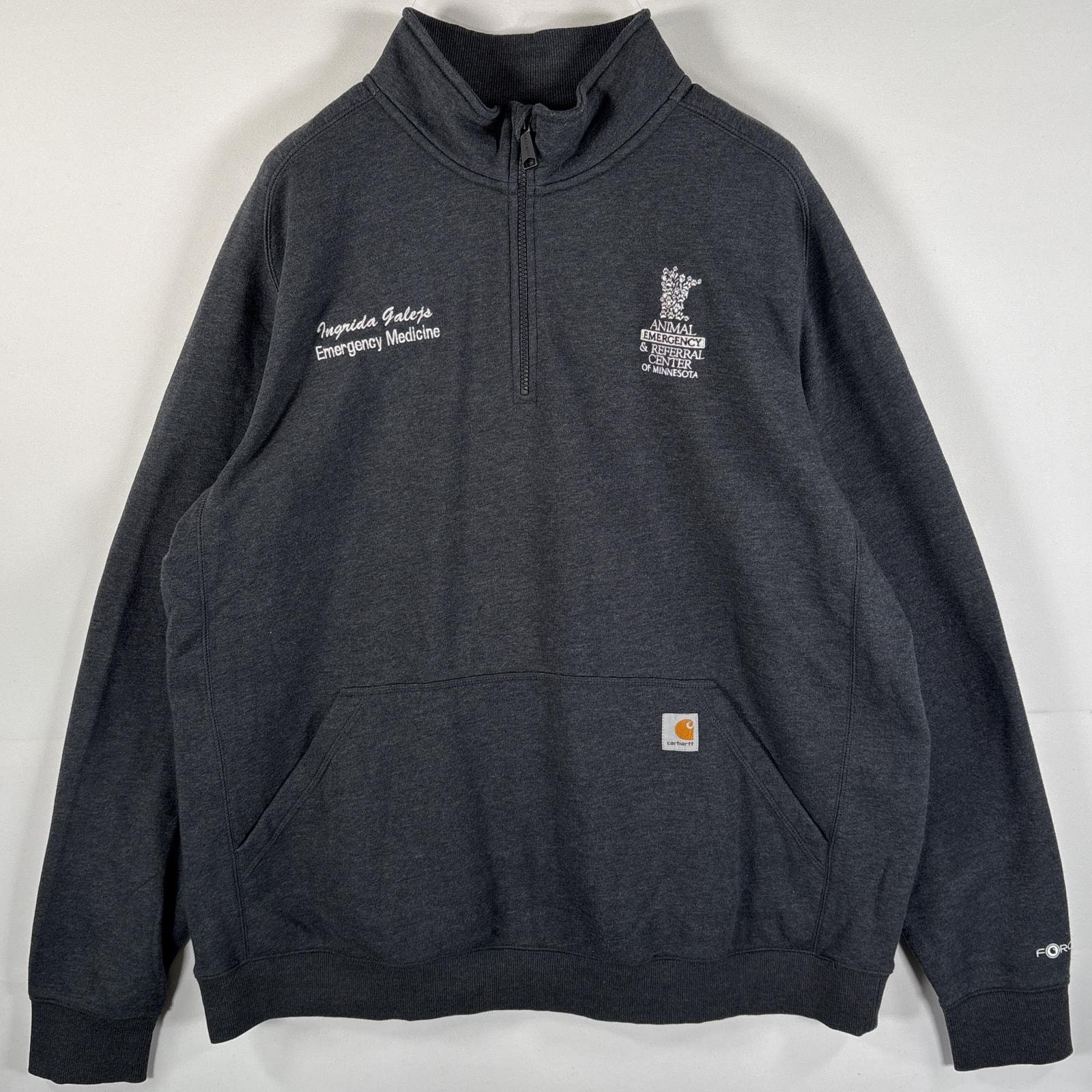 古着 カーハート Carhartt スウェット 大きいサイズ 企業ロゴ ハーフジップ FORCE 刺繍 リラックスフィット 14041 ダークグレー メンズ