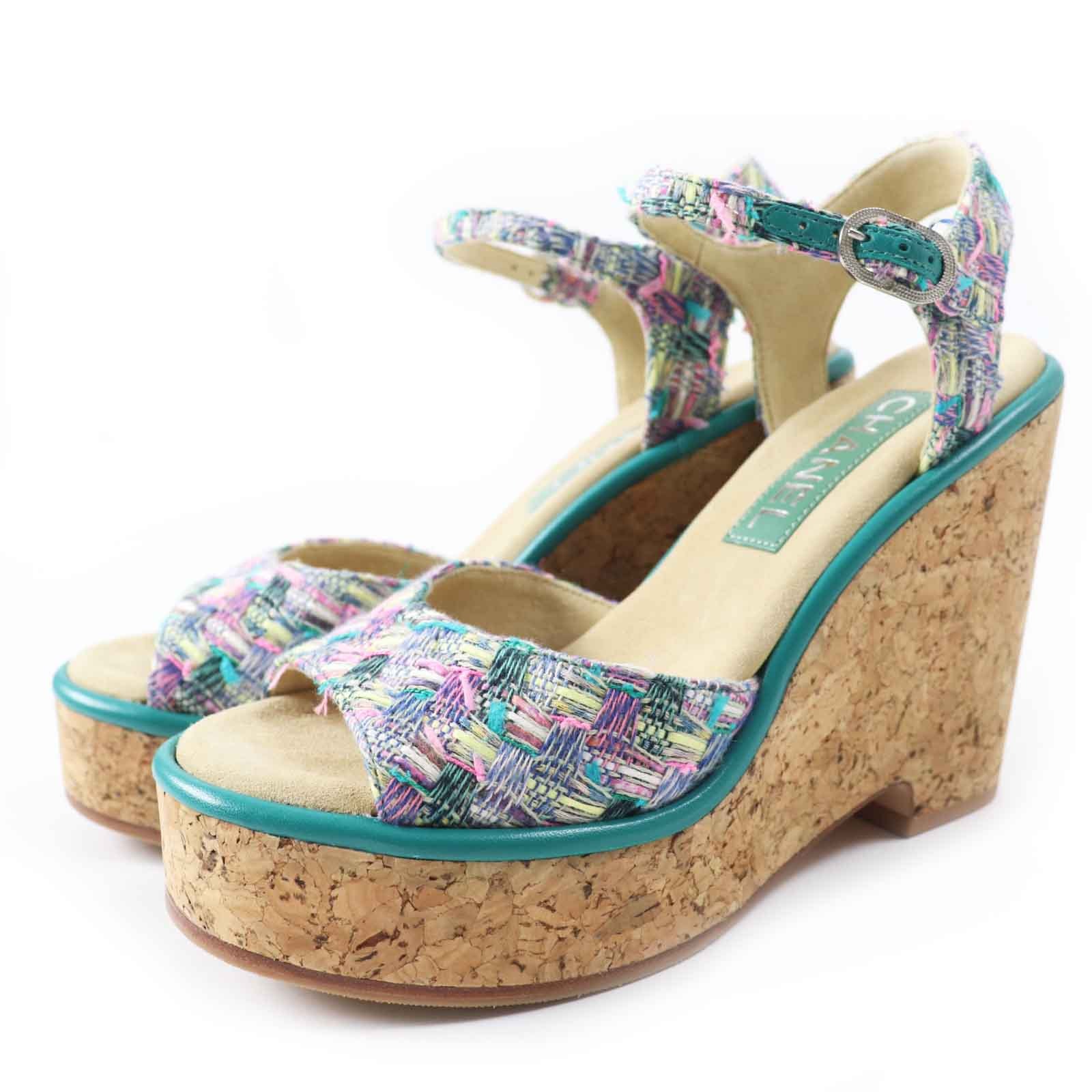 未使用品 シャネル
 サンダル グリーン系 マルチ レディース 37 1/2C G39812