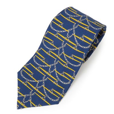 【中古】 エルメス ネクタイ シルク ネイビー イエロー 総柄 おしゃれ アパレル メンズ 男性 HERMES