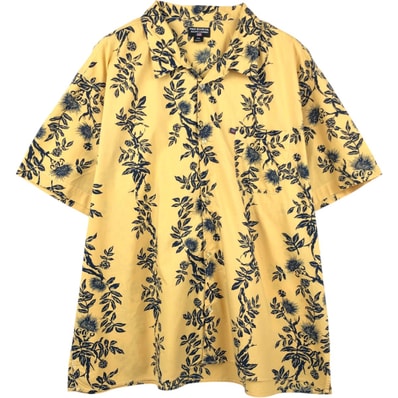 古着 00年代 ラルフローレン Ralph Lauren POLO JEANS COMPANY 総柄 ボタニカル柄 半袖 オープンカラー コットンシャツ ボックスシャツ メンズXXL相当/evb035433