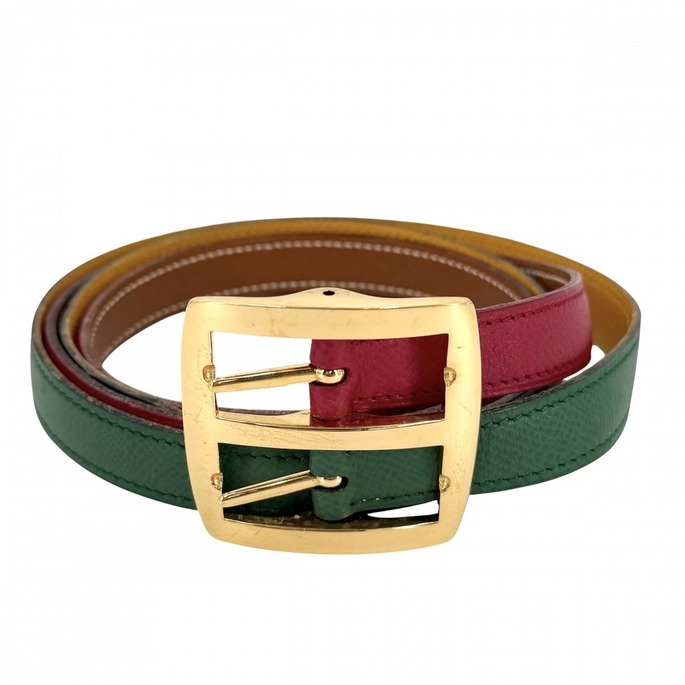 HERMES エルメス ベルト リバーシブル ファッションアイテム 90サイズ 小物 A刻印 レザー    レッド 赤 グリーン 緑 ゴールド金具 レディース 2017年【中古品】