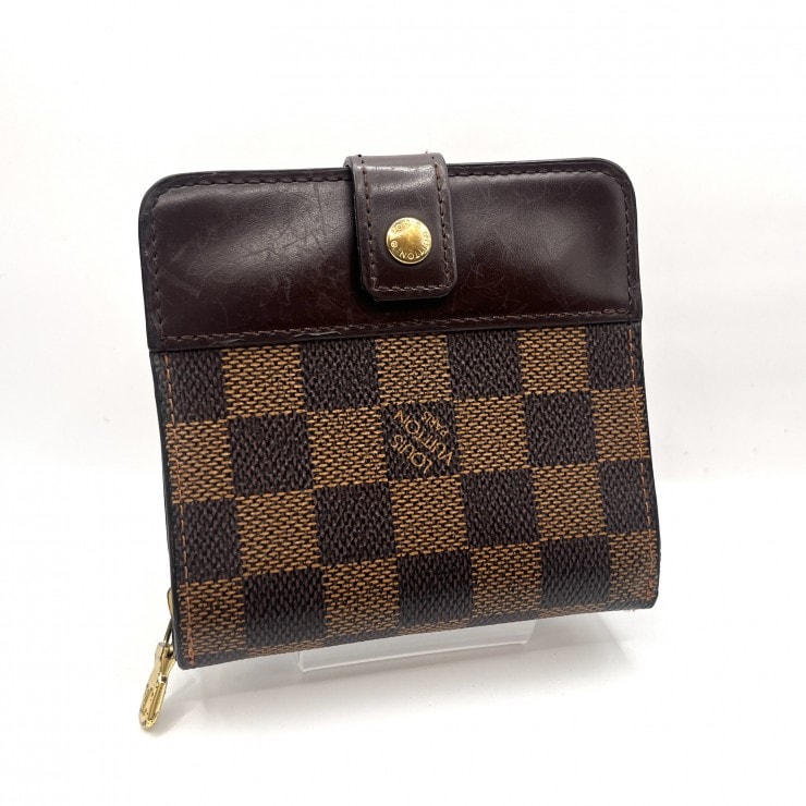 LOUIS VUITTON(ルイ・ヴィトン) コンパクト・ジップ ヴィンテージ 二つ折り財布 コンパクトウォレット ダミエ エベヌ ゴールド金具 N61668【中古】