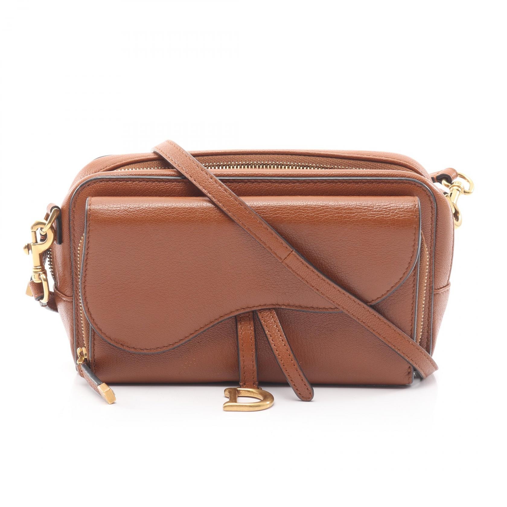 ディオール Dior ダブルサドル ポーチ ショルダーバッグ バッグ レザー レディース ブラウン系 【中古】