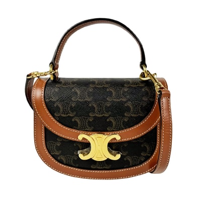 セリーヌ CELINE ショルダーバッグ トリオンフ ミニ ブザス クレア PVCコーティングキャンバス/レザー ブラウン レディース【中古】 z11141