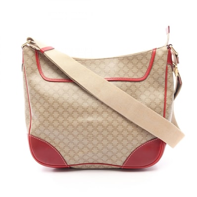 セリーヌ CELINE マカダム ショルダーバッグ バッグ PVCコーティングキャンバス レザー レディース ベージュ系 / レッド系 【中古】