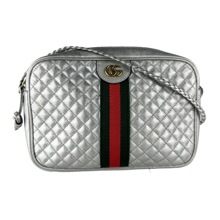 グッチ GUCCI ショルダーバッグ ダブルG レザー シルバー レディース 541051【中古】 z10827