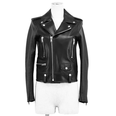SAINT LAURENT PARIS サンローランパリ ジャケット サイズ 36 レディース レザー ライダース シルバージップ エポレット ラムレザー 羊革 アウター ブラック 黒 イタリア製