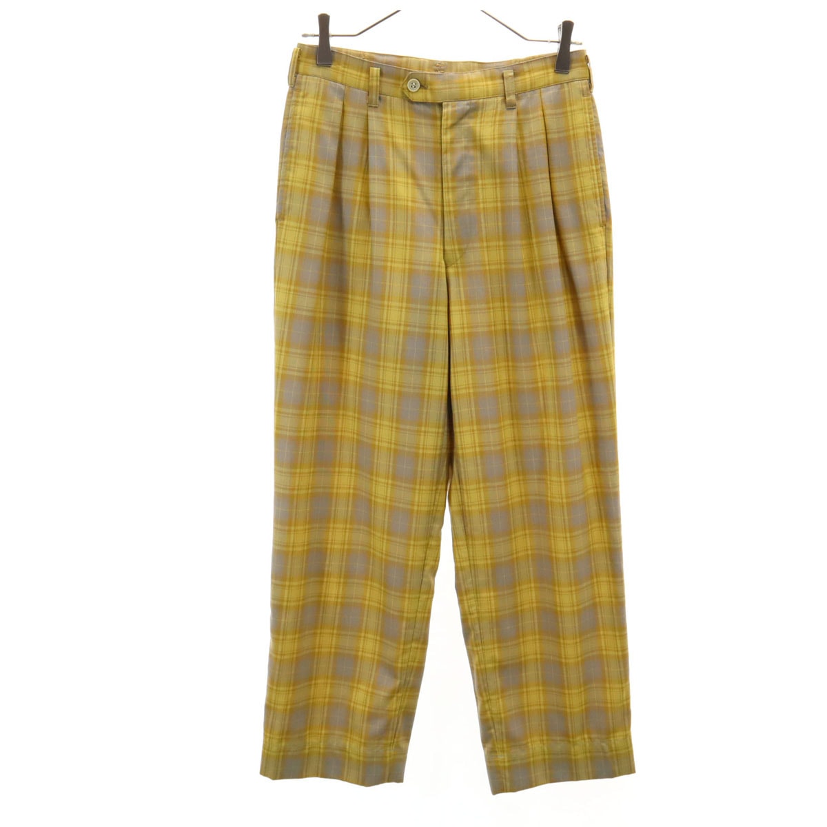 Christian Dior MONSIEUR クリスチャンディオール ムッシュ 90s オールド チェック柄 タック パンツ 73 イエロー系