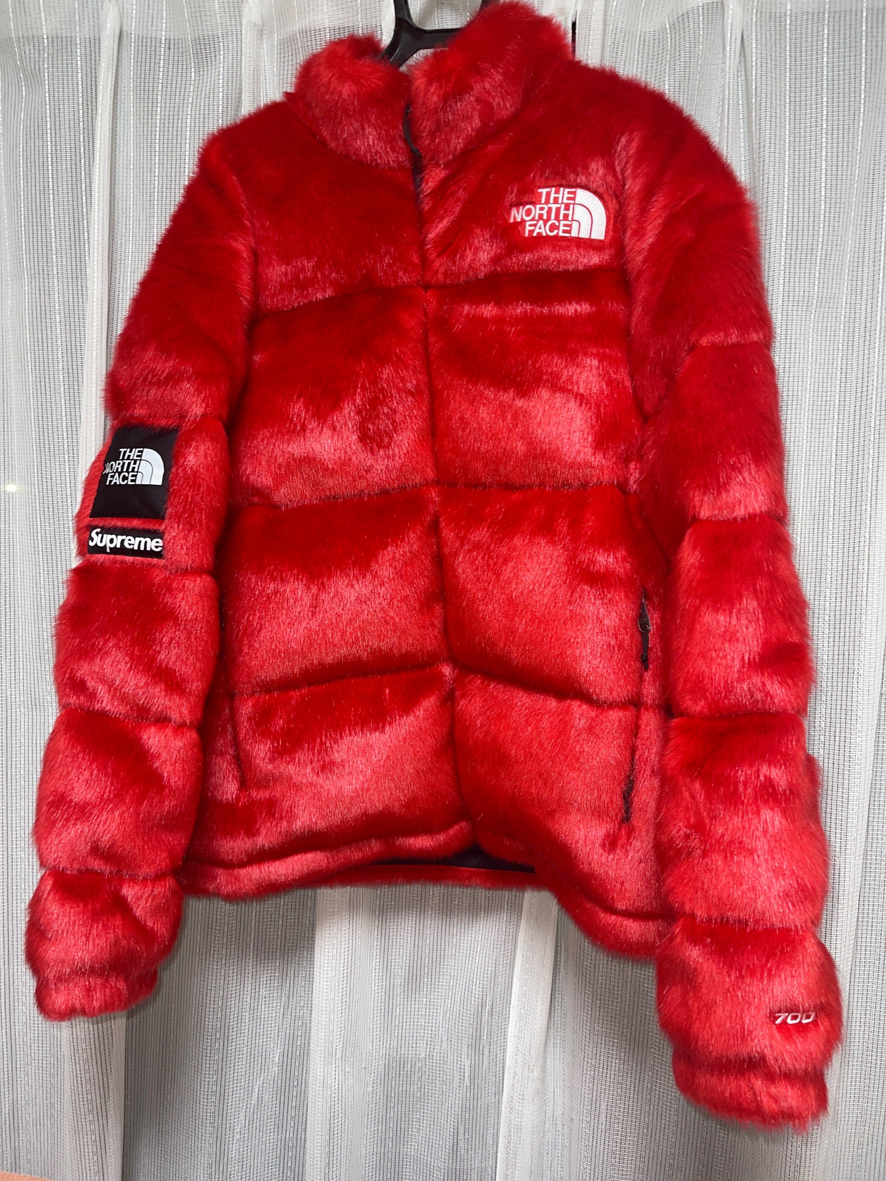 Supreme x The North Face Faux Fur Nuptse Jacket "Red"