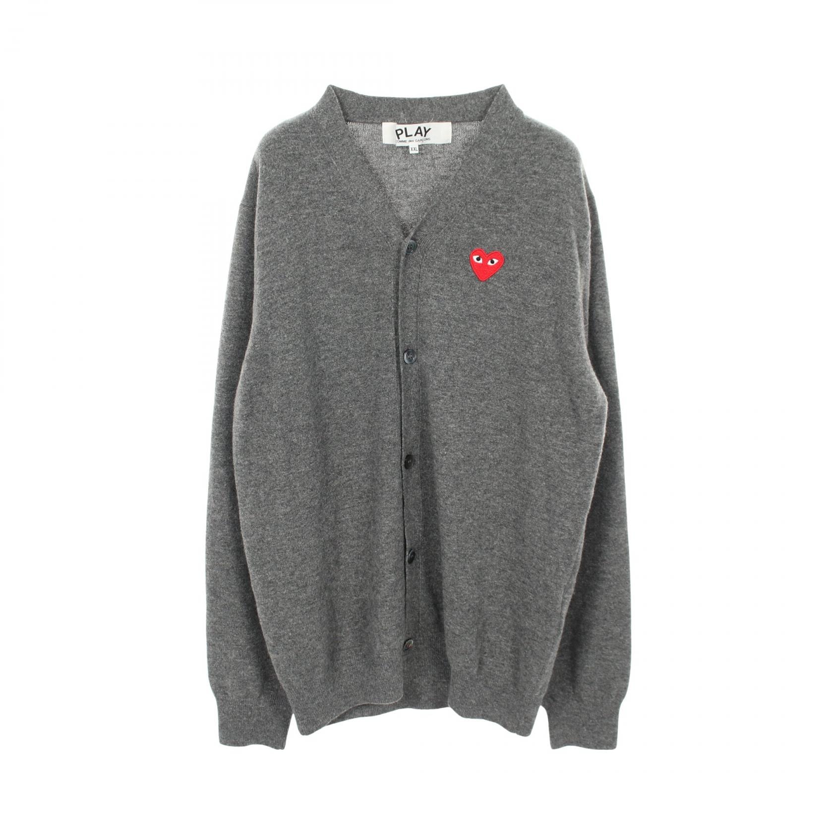 プレイコムデギャルソン PLAY COMME des GARCONS ハートロゴワッペン カーディガン 衣料品 トップス ウール メンズ グレー系 【中古】