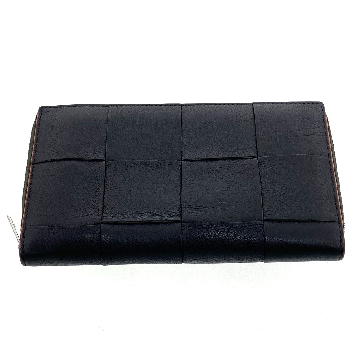 BOTTEGAVENETA ボッテガヴェネタ マキシイントレチャート ジップラウンドウォレット 長財布 651368 レザー ブラック メンズ【中古】