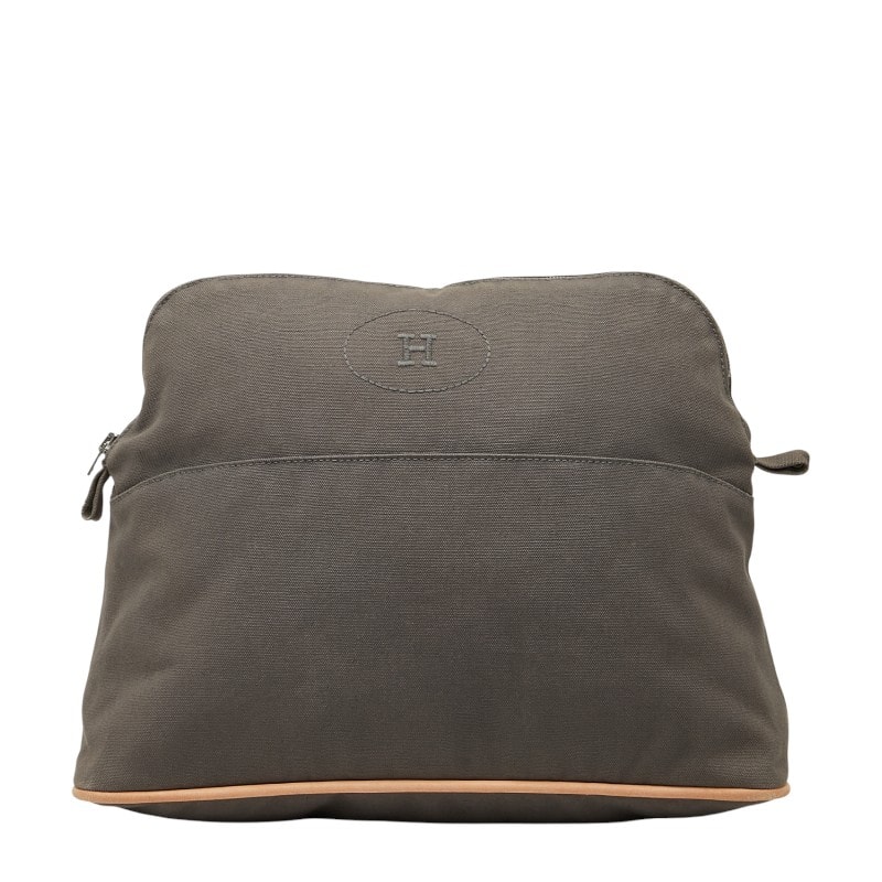 エルメス ボリードポーチGM ポーチ グレー ブラウン コットン レディース HERMES 【中古】