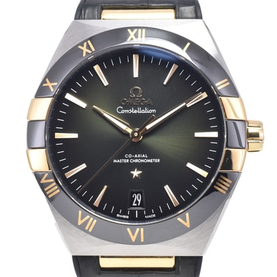 オメガ OMEGA 131.23.41.21.10.001 コンステレーション 裏スケ デイト グリーン 自動巻き メンズ 美品 箱・保証書付き 腕時計 O#149044