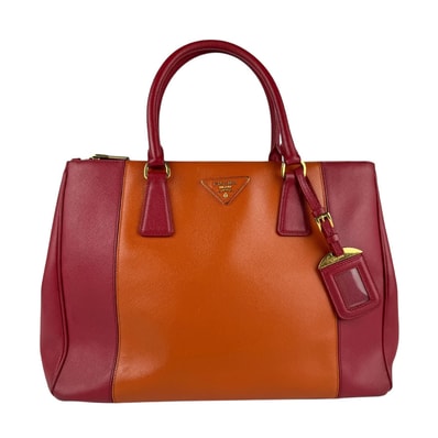 プラダ PRADA ハンドバッグ ショルダーバッグ レザー レッド/オレンジ ゴールド レディース【中古】 z6609